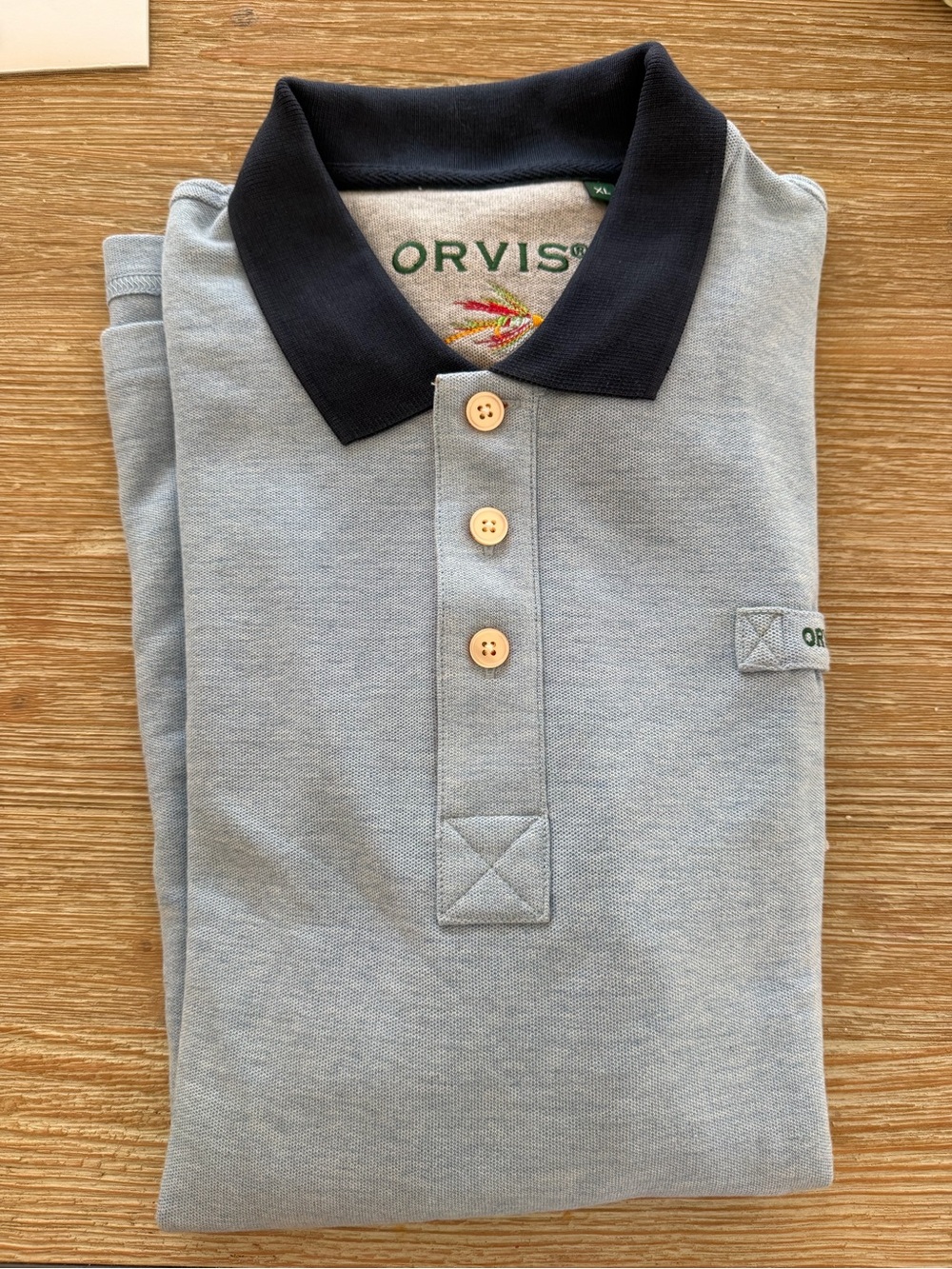 Orvis Pale Blue Polo with Navy Collar